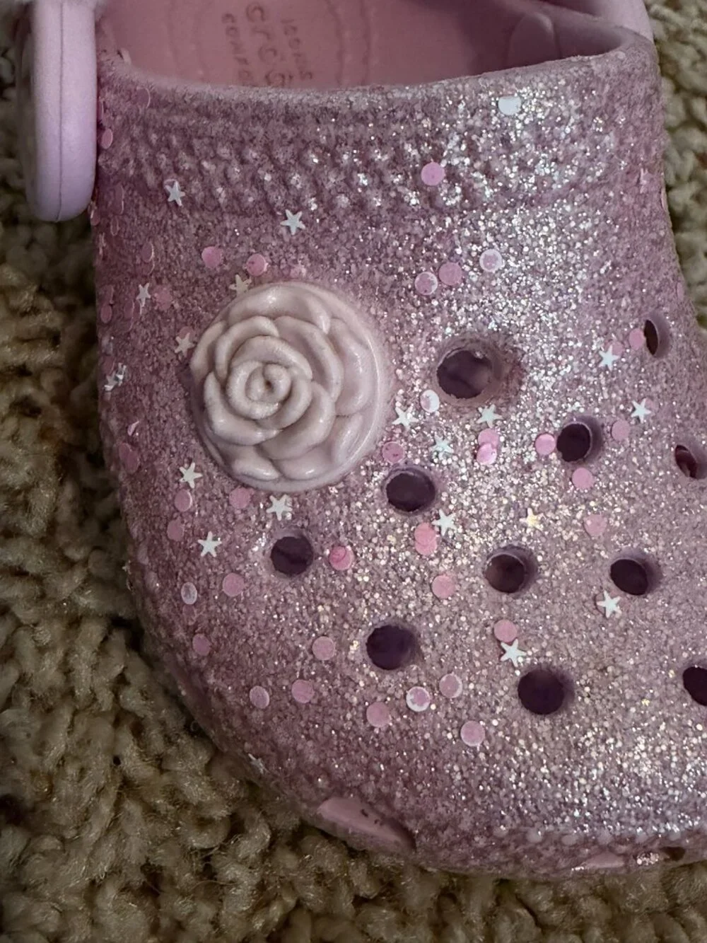 Crocs Classic Ballerina Clog 4C Pink Glitter Stars Ruffle Straps Toddler Shoes